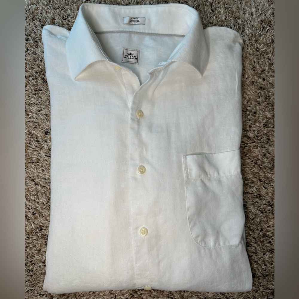 Peter Millar 100% Linen Button-Down Shirt Men’s x-Large – White Long Sleeve